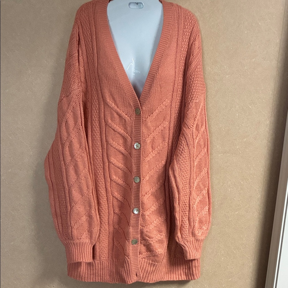 Elegant Peach Cable Knit Cardigan